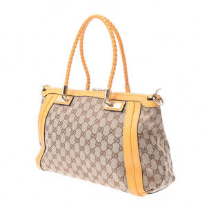 Gucci Canvas GG Bella Handbag Beige Bag Leather Tan Bamboo Calf Yellow